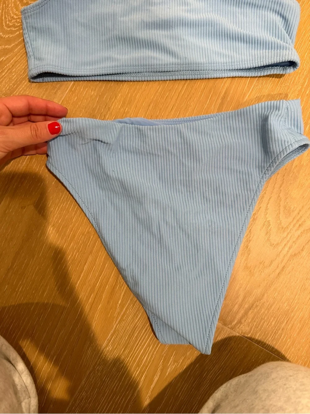 Frankie's Bikinis light blue ribbed bikini set